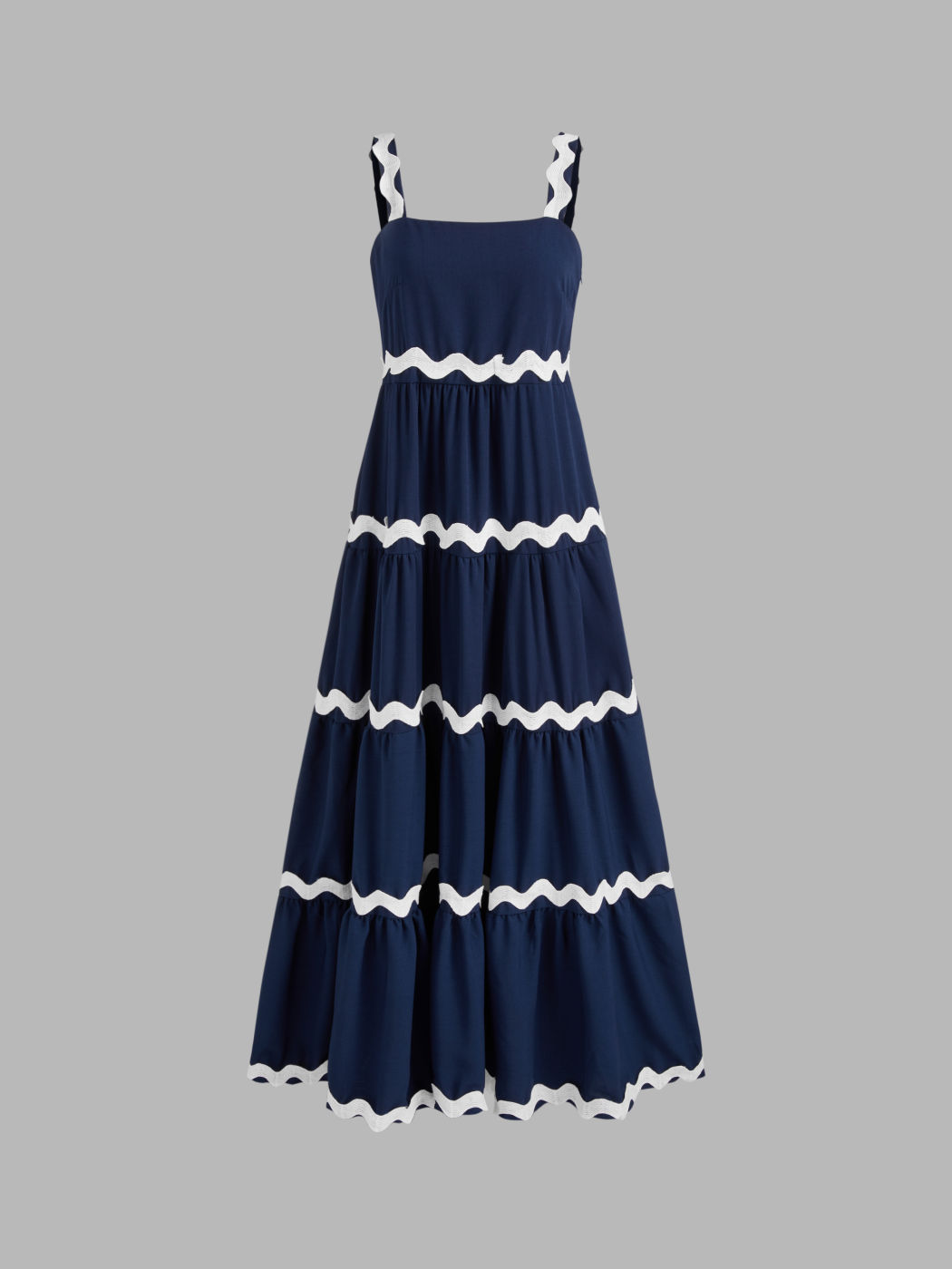 Square Neck Solid Contrast Binding Tiered Maxi Dress