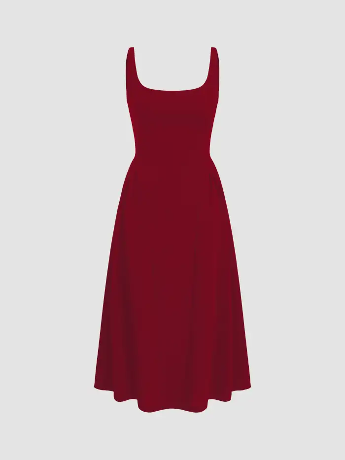 Square Neck Bowknot Corset Ruffle Split Cami Maxi Dress