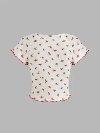 Crop Top a maniche corte con fiocco floreale Sweetheart