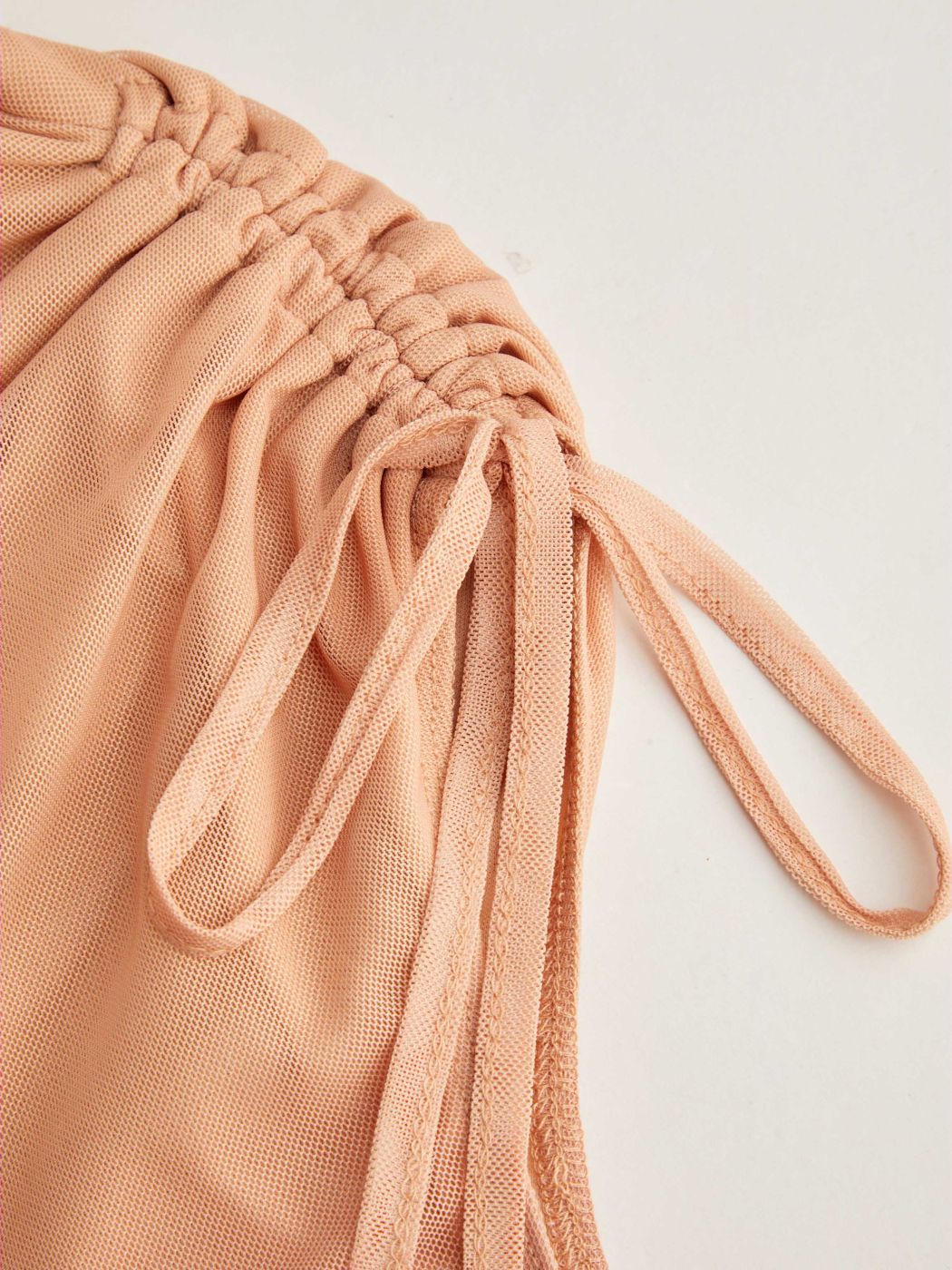 Mesh Round Neckline Gradient Ruched Drawstring Maxi Dress