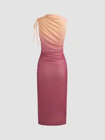 Mesh Rundhalsausschnitt Gradient Gerafftes Kordelzug Maxikleid