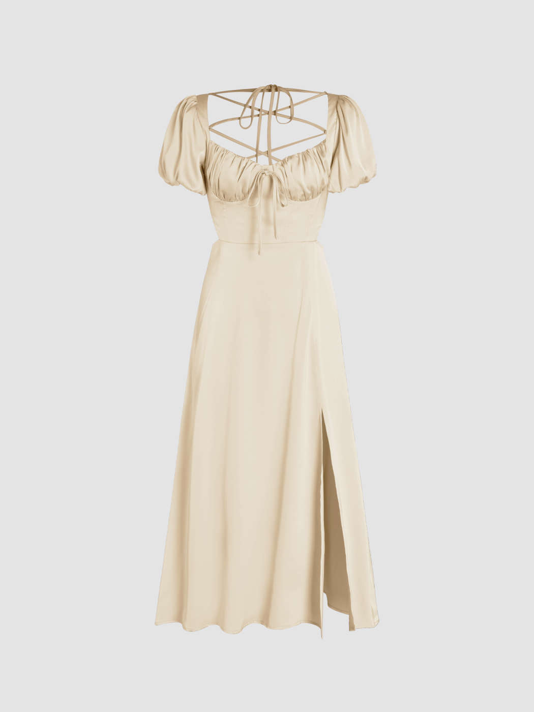 Mariage Robe d'invité de mariage Tenues occidentales Robe de soirée Robes Hoco Robe de soirée Pour la fête Nouvel An Robe de fête Saint-Valentin invité(e) au mariage mariage robes pour occasions spéciales Satin Satin Knotted Puff Sleeve Split Midi Dress For Décontracté quotidien Rencard