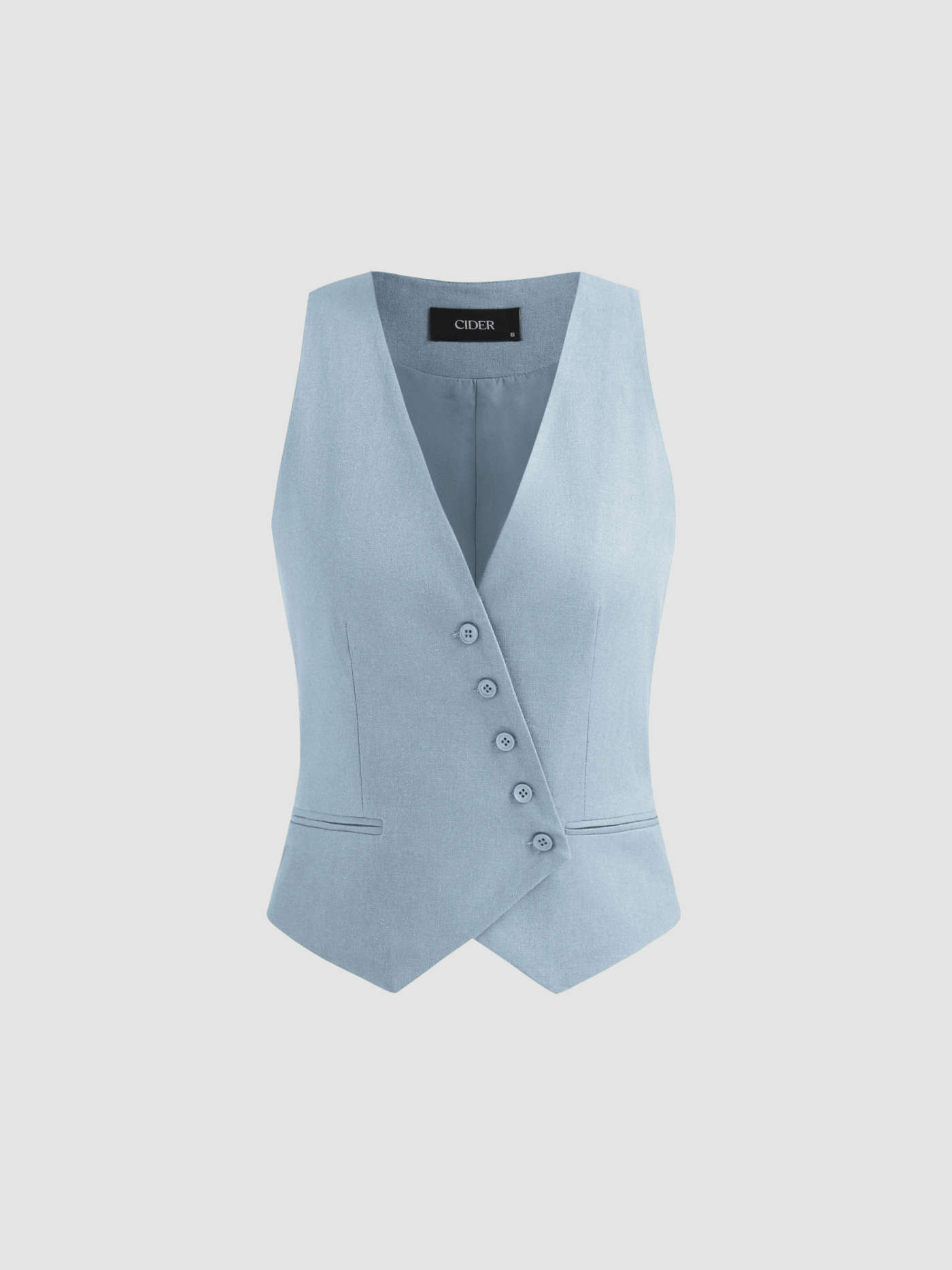 French Riviera Vacation Linen-blend V-neck Solid Button Jacket Vest