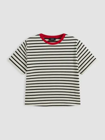 Rundhals Gestreiftes Kontrastierendes Einfassung Kurzarm T-Shirt Kurve & Plus