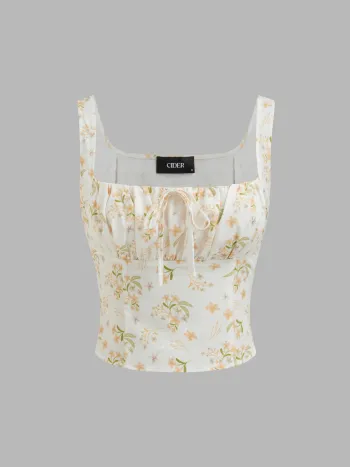 Quadratischer Hals Floral Gebundener Crop Cami Oberteil
