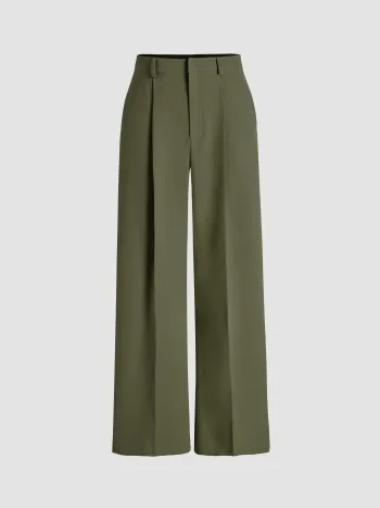Petite Mid Rise Pleated Straight Leg Pants