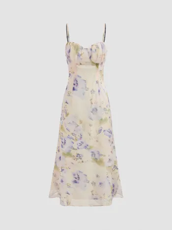 Chiffon Sweetheart Floral Cami Maxi Dress