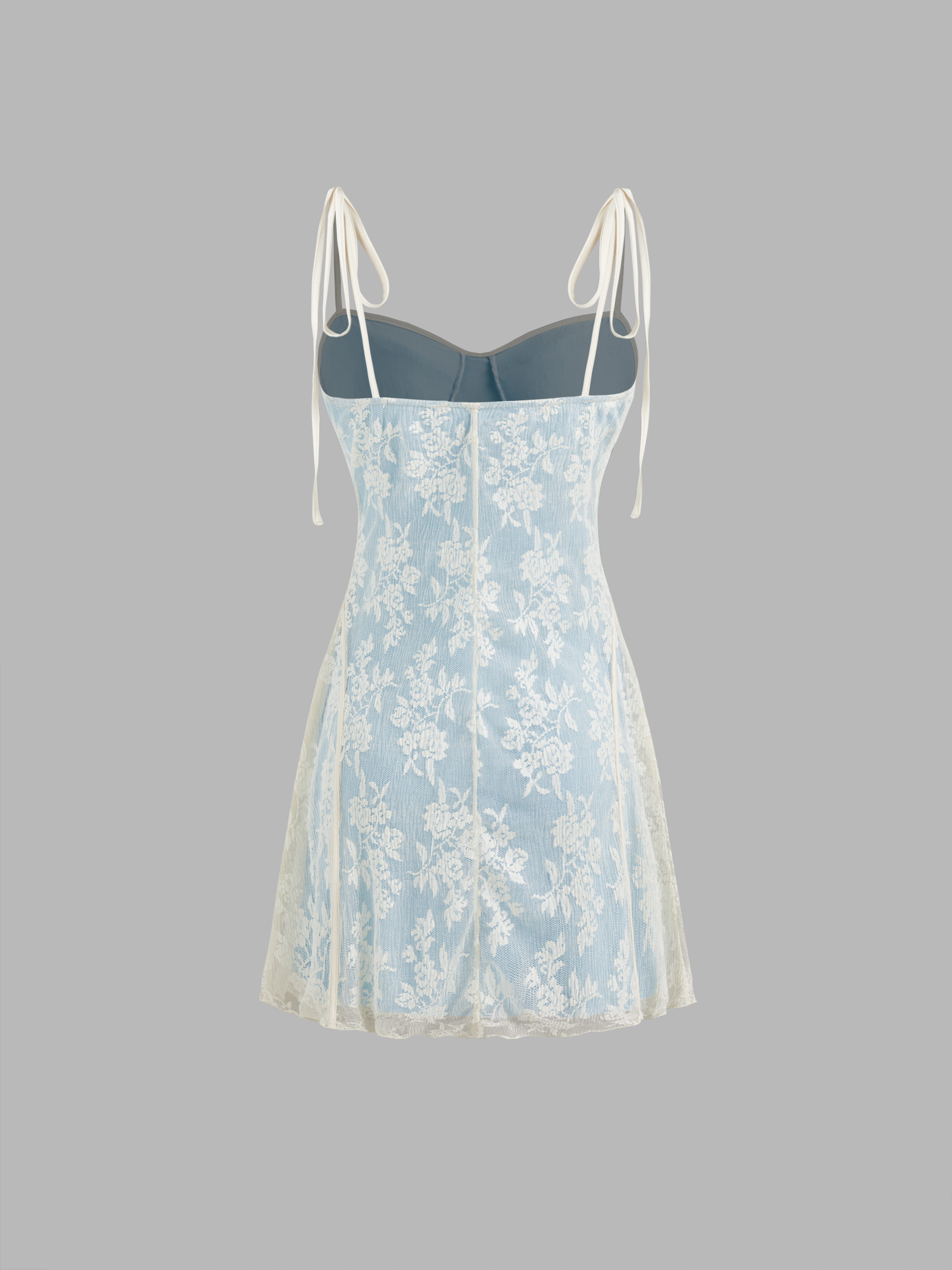 Lace Lace Square Neck Floral Embroidery Knotted Mini Dress
