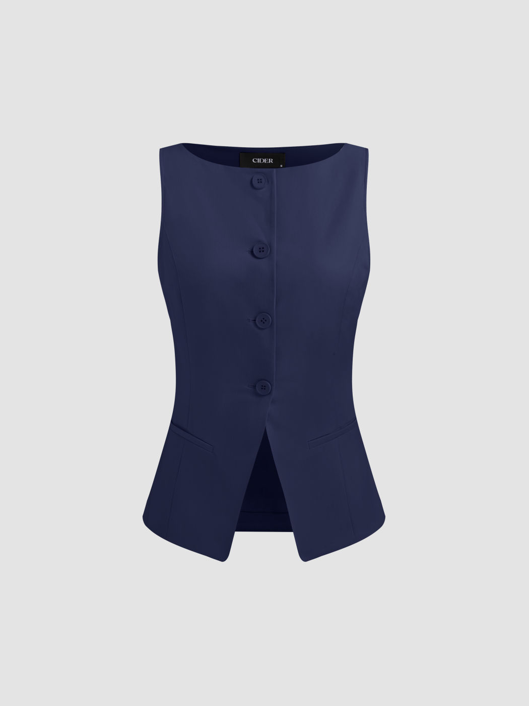 Woven Boat Neck Solid Button Vest