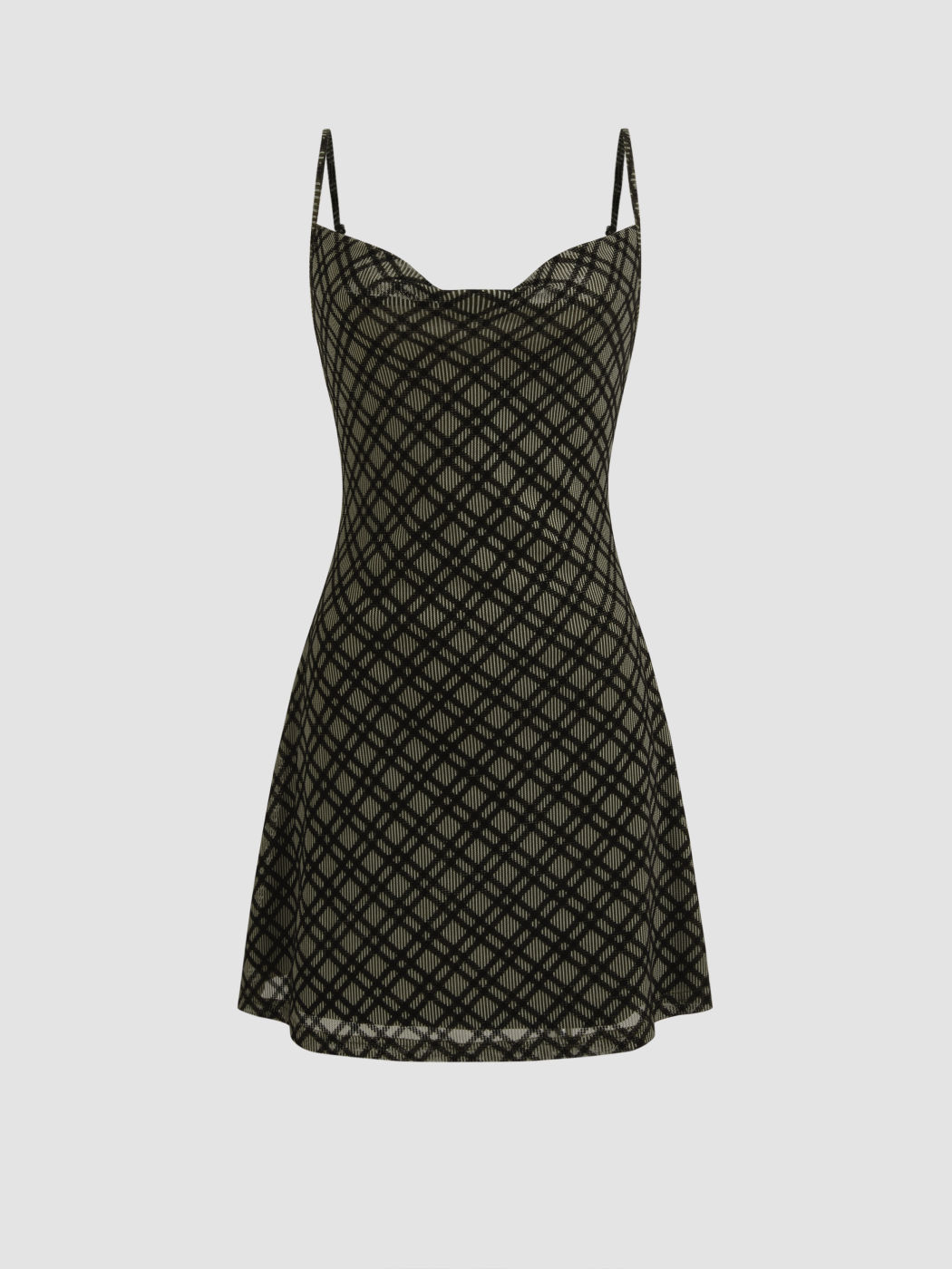 Cowl Neck Check Mini Dress