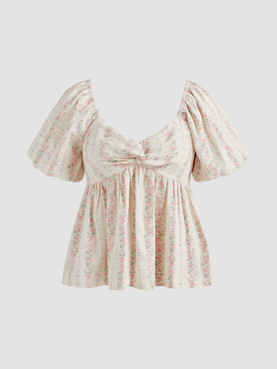 Bluse mit süßem Blumenmuster und Puffärmeln