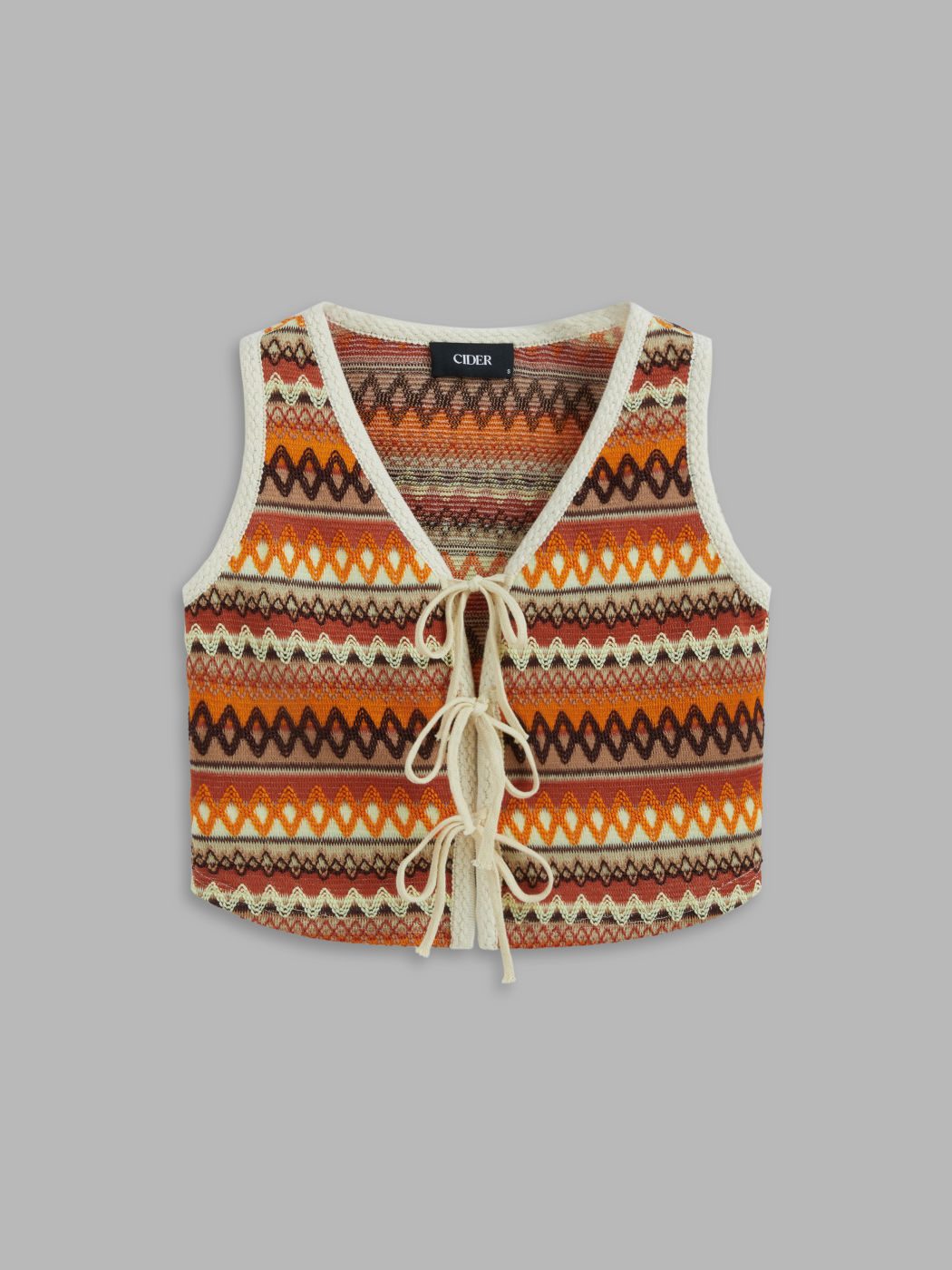 V-neck Striped Tie Front Knotted Oversized Crop Vest