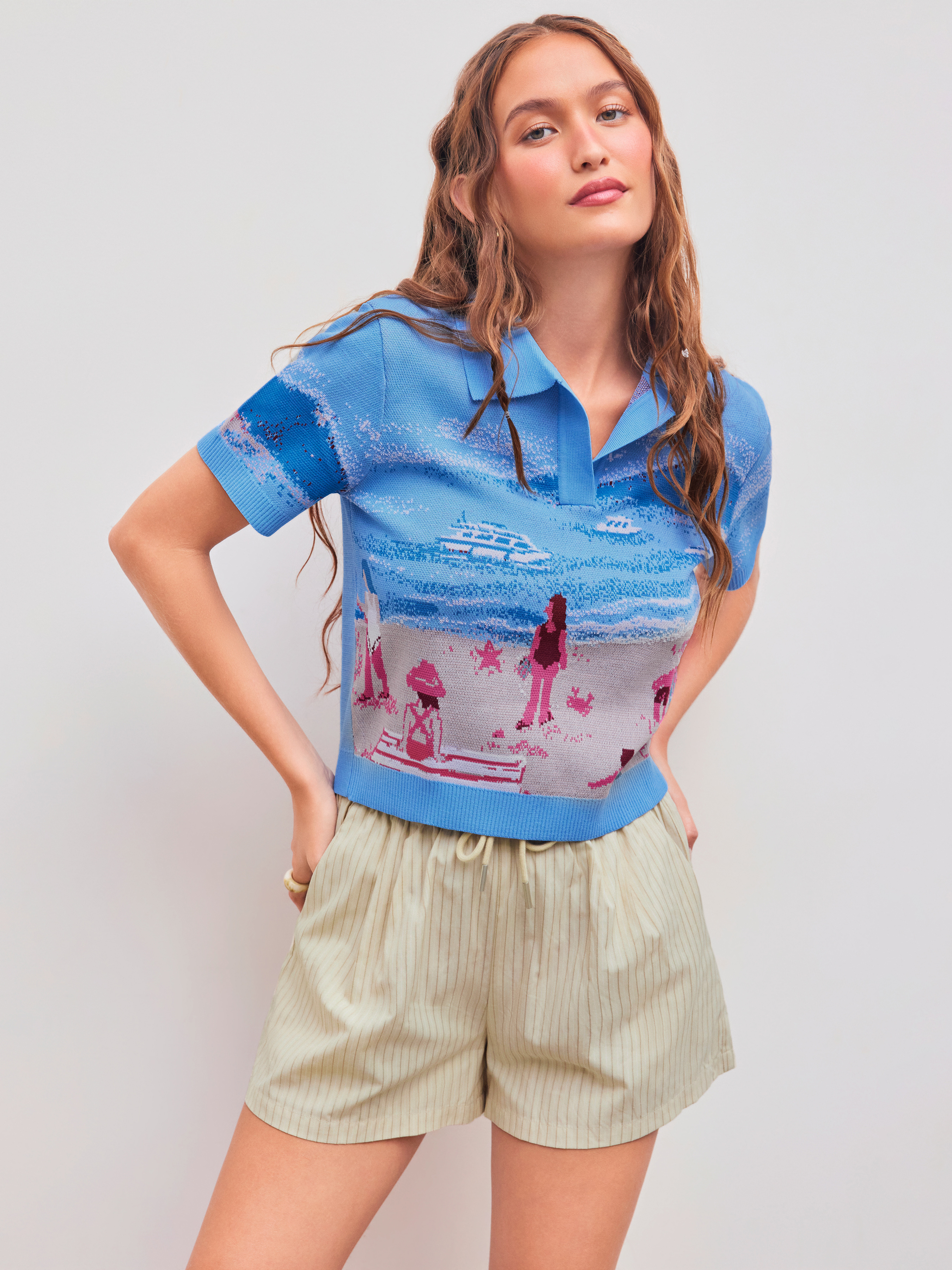 トップス KNIT POLO SHIRT ニット生地 ニット・ポロ・グラフィック・ショートスリーブ