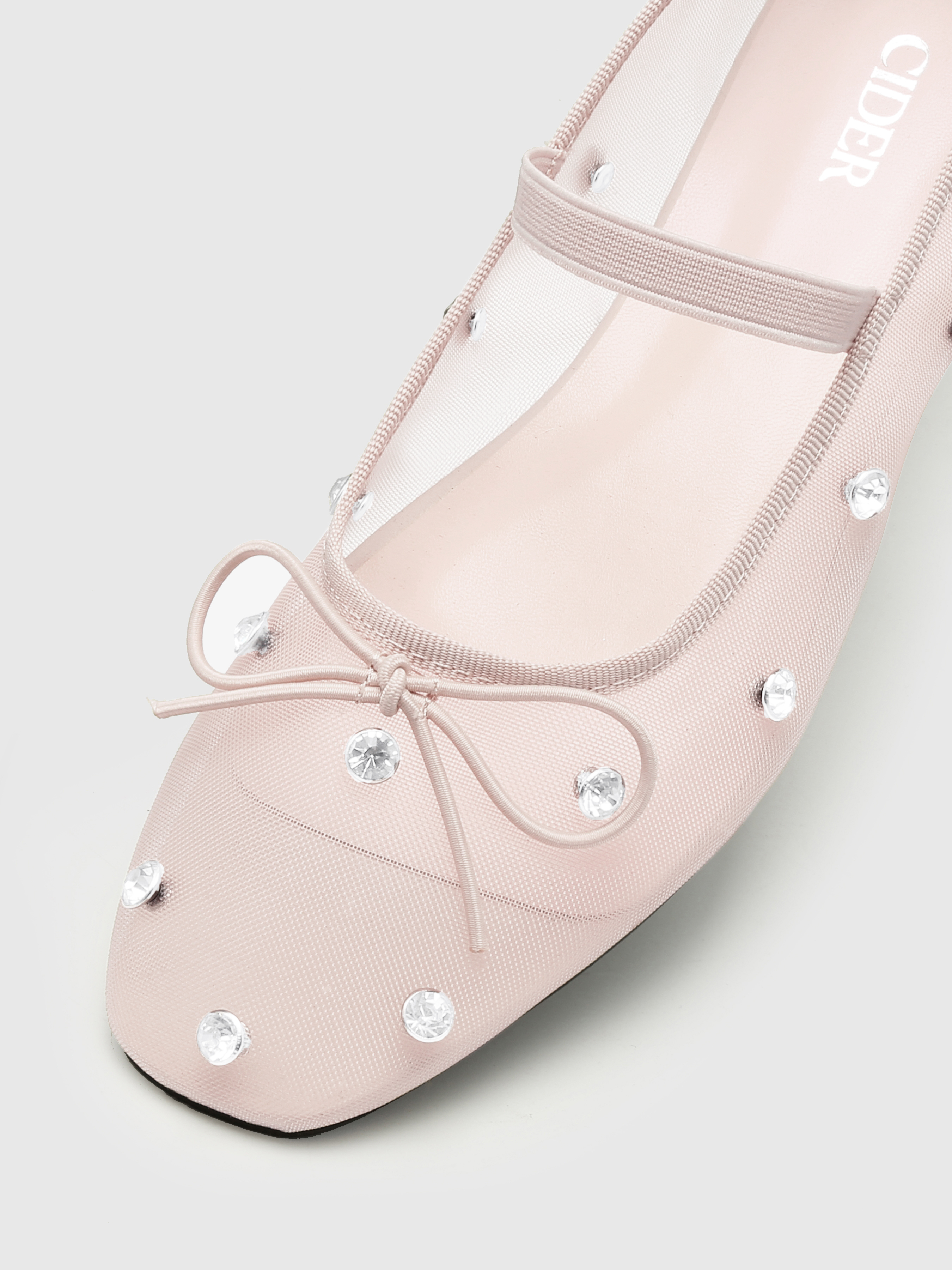 Crystal-Embellished Mesh Flat Mary Jane Shoes For Daily