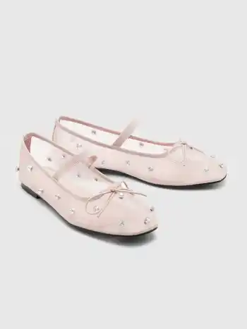 Kristallverzierte Mesh Flache Mary Jane Schuhe