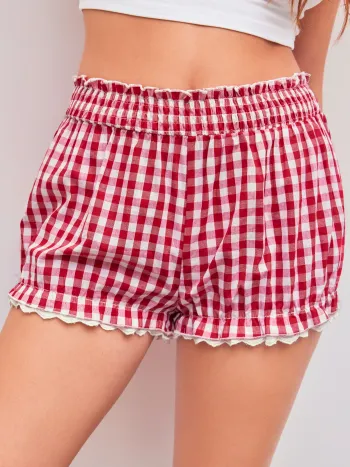 Mittelhohe Gingham-Blühmädchenhosen