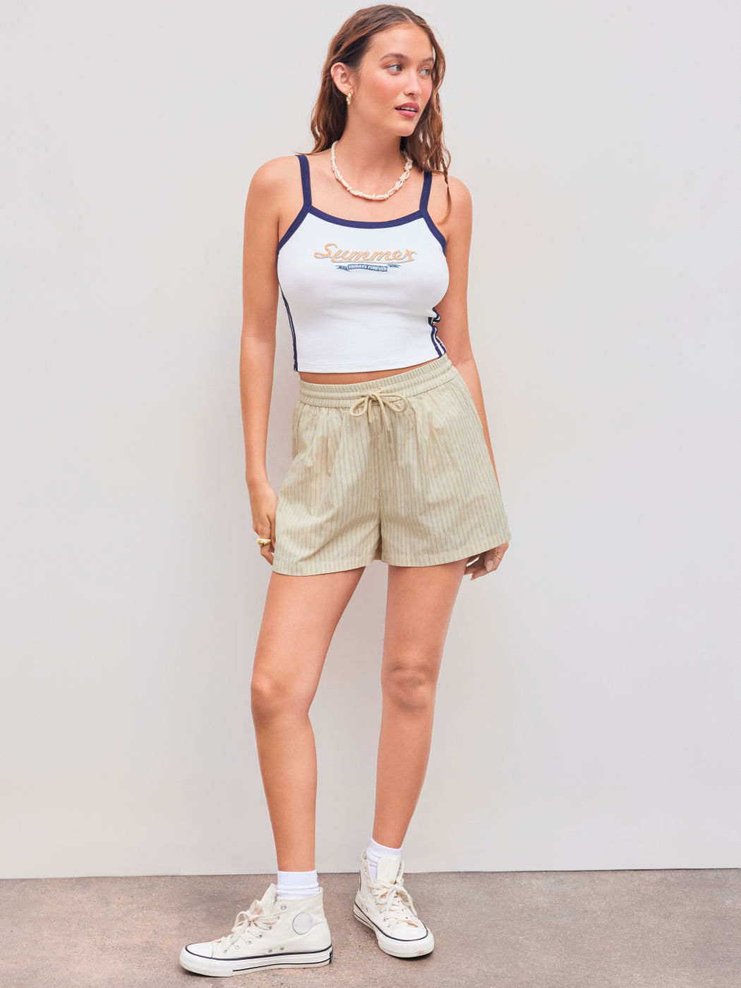 Woven High Rise Striped Knotted Shorts