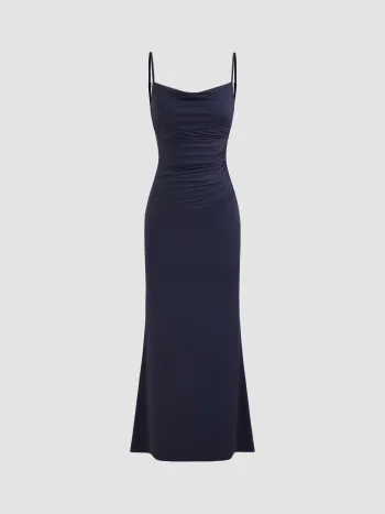 Maxikleid mit Kragenhals und geriffeltem Rückenabschluss