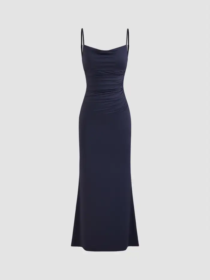 Woven Sweetheart Solid Ruched Maxi Dress