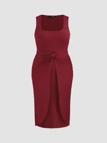 Maxikleid mit eckigem Halsrand, einfarbig und mit Knopfverschluss Kurve & Plus