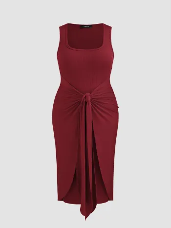 Maxikleid mit eckigem Halsrand, einfarbig und mit Knopfverschluss Kurve & Plus