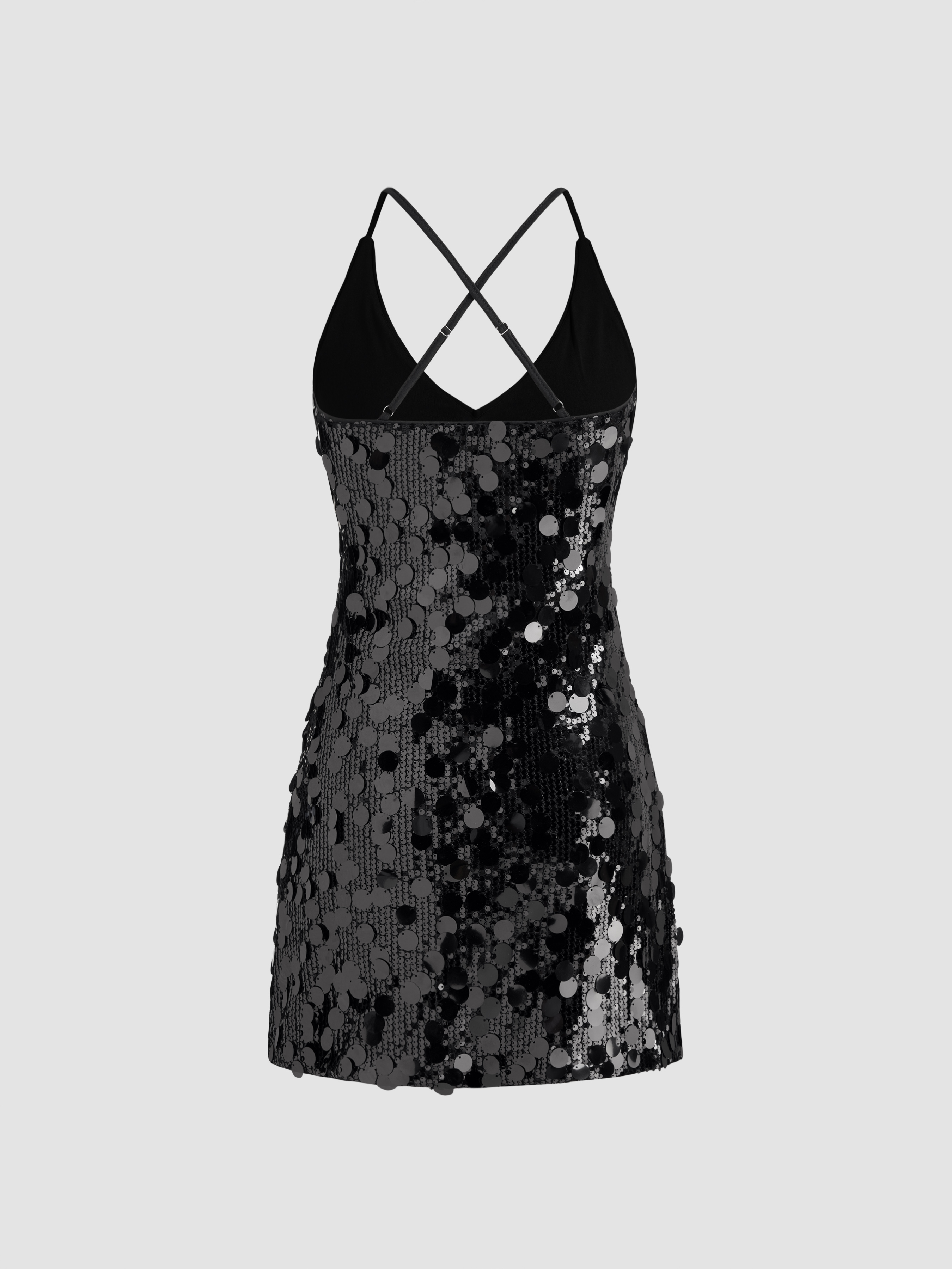Sequins U-neckline Criss Cross Mini Dress