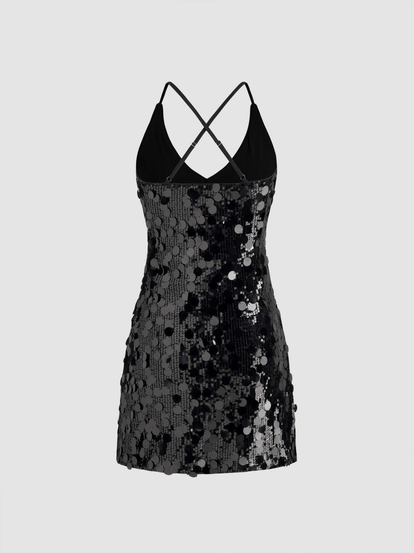 Sequins U-neckline Criss Cross Mini Dress