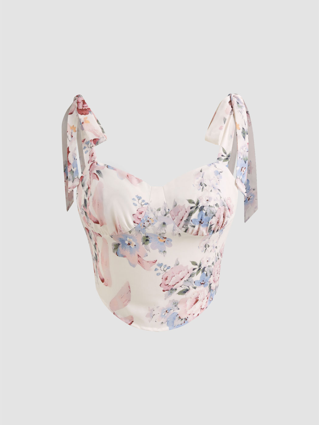  Süßes Blumen Geknotetes Crop Cami Bluse