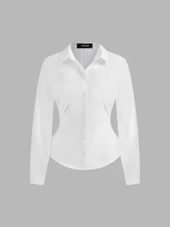 Collar Solid Button Long Sleeve Blouse