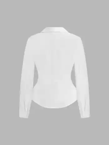 Collar Solid Button Long Sleeve Blouse