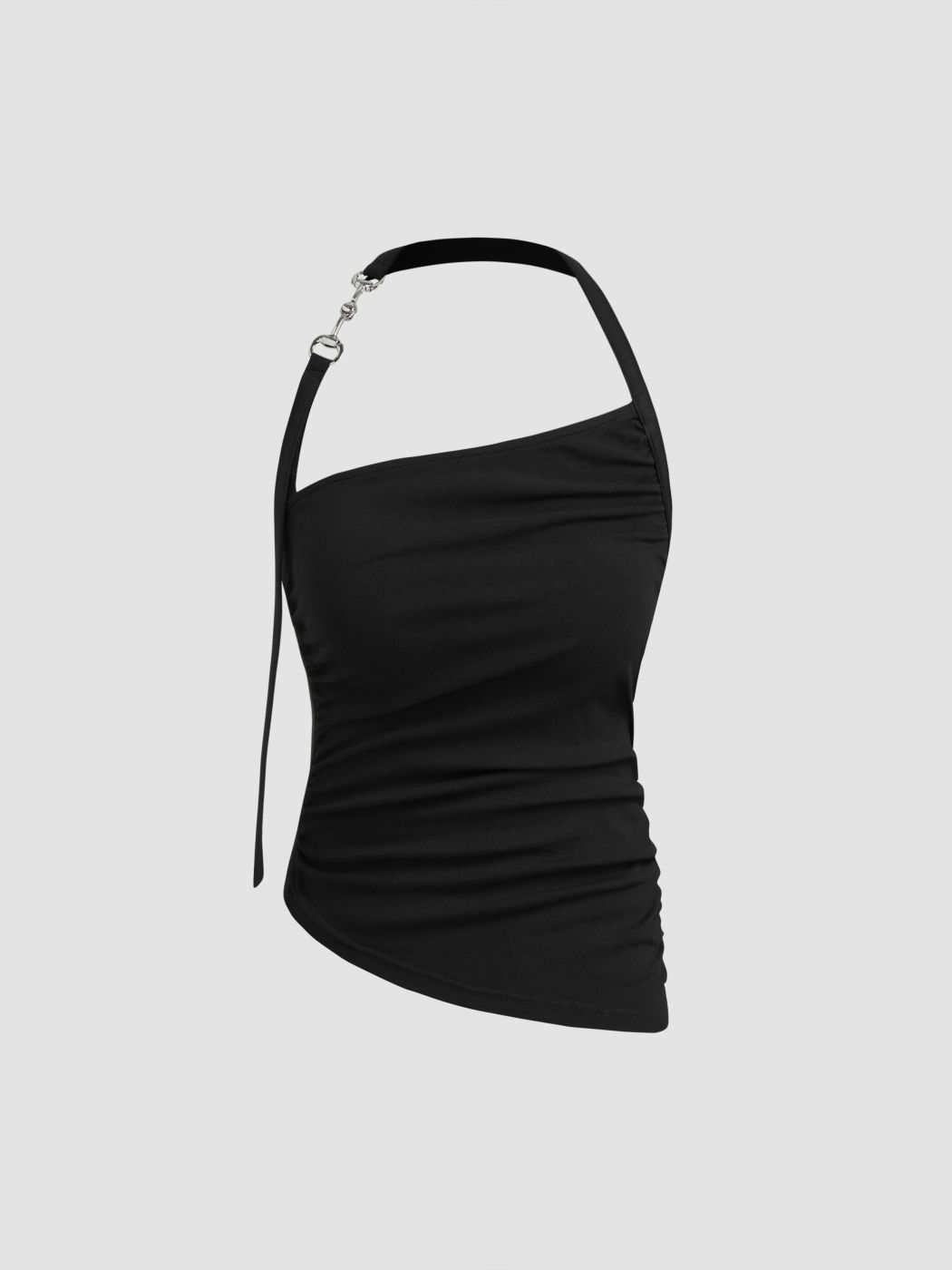 Halter Solid Asymmetrical Hem Ruched Cami Top