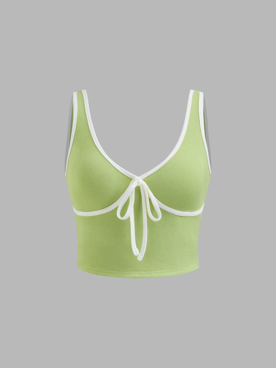 V-neck Contrasting Binding Knotted Crop Tank Top