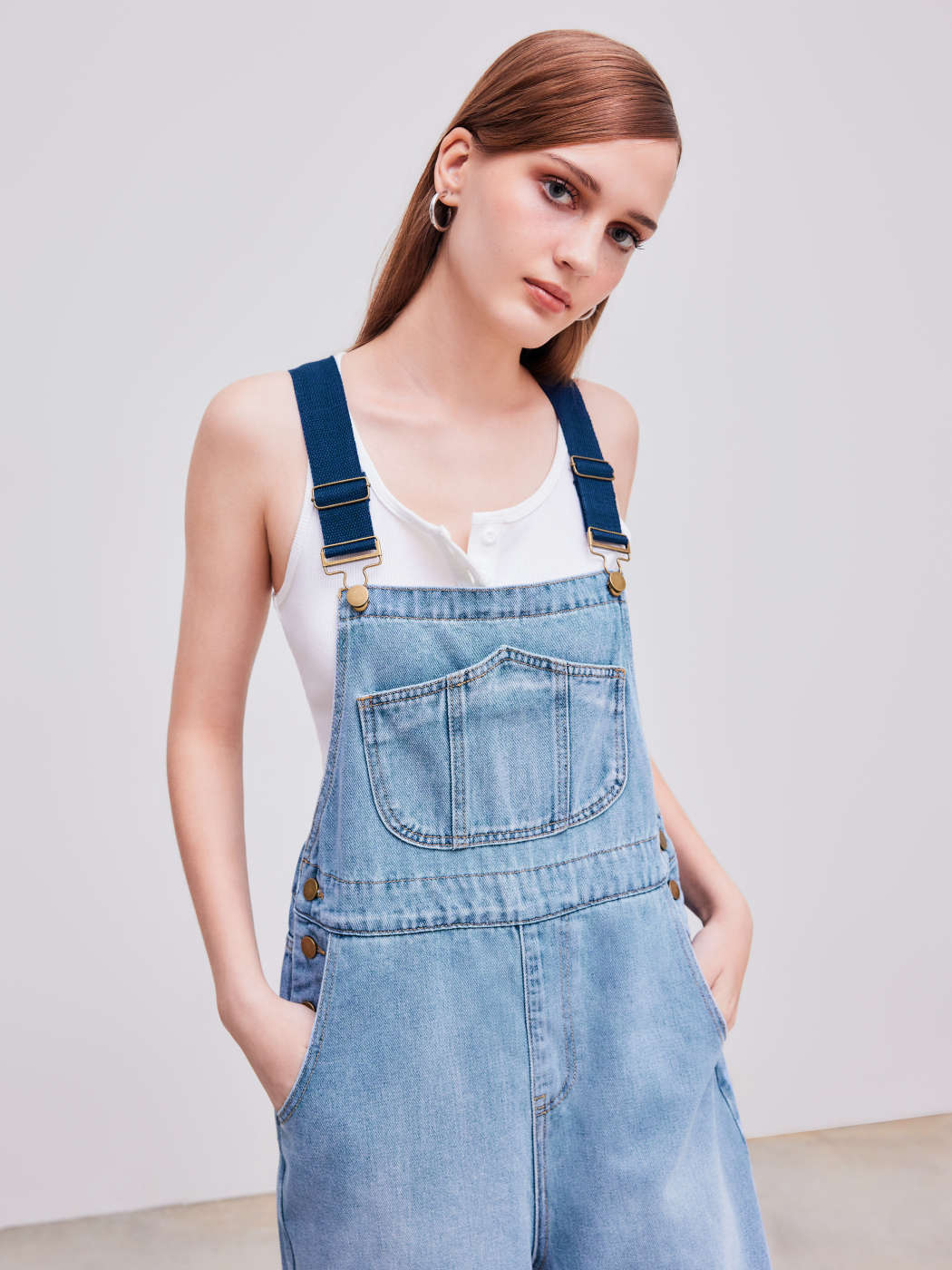 Denim Buckle Wide Leg Jumpsuit