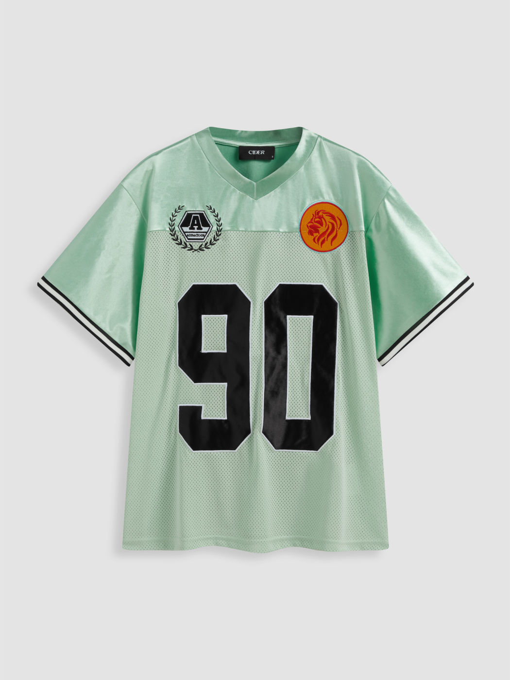 90 Satin V-neck Graphic Short Sleeve Oversized Tee