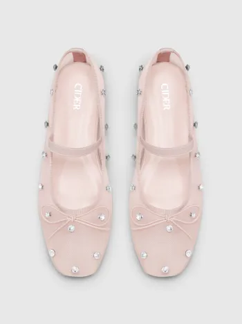 Kristallverzierte Mesh Flache Mary Jane Schuhe