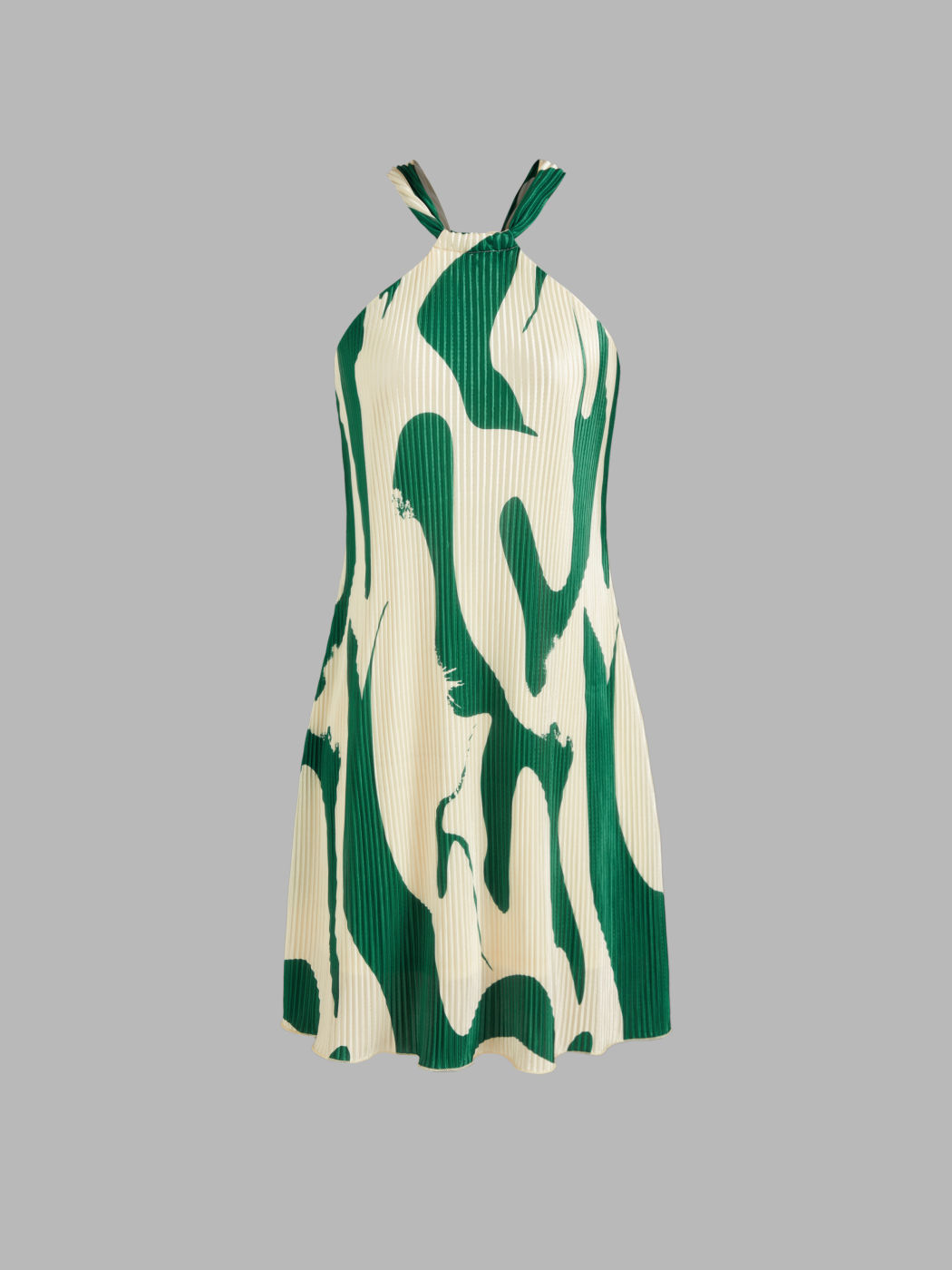 Halter Abstract Pleated Mini Dress