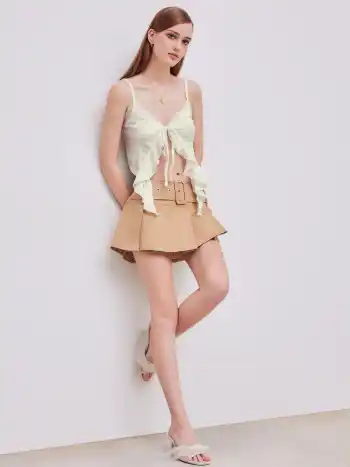 Lace Ruffle Hem Knotted Knit Crop Top