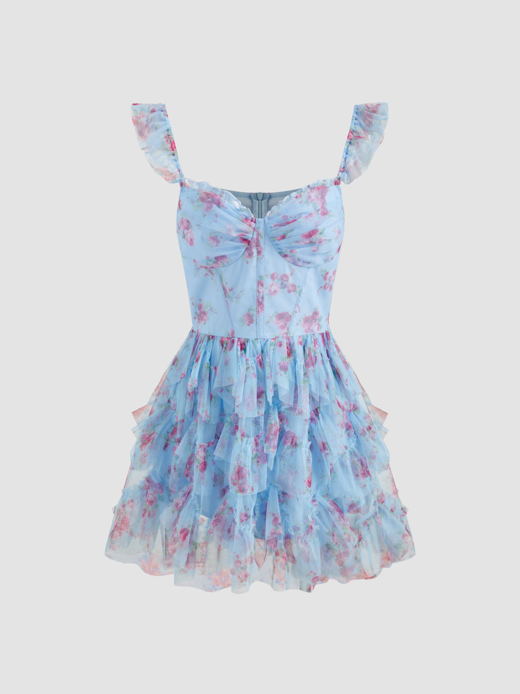  Tüll Korsett Sweetheart Blumig Geschichtetes Mini Kleid