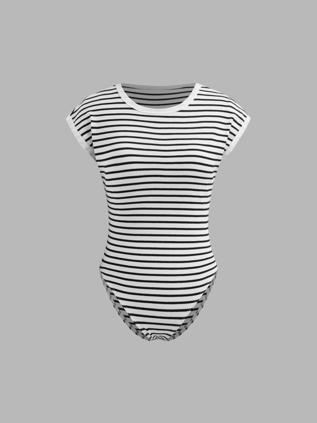 Round Neckline Striped Bodysuit