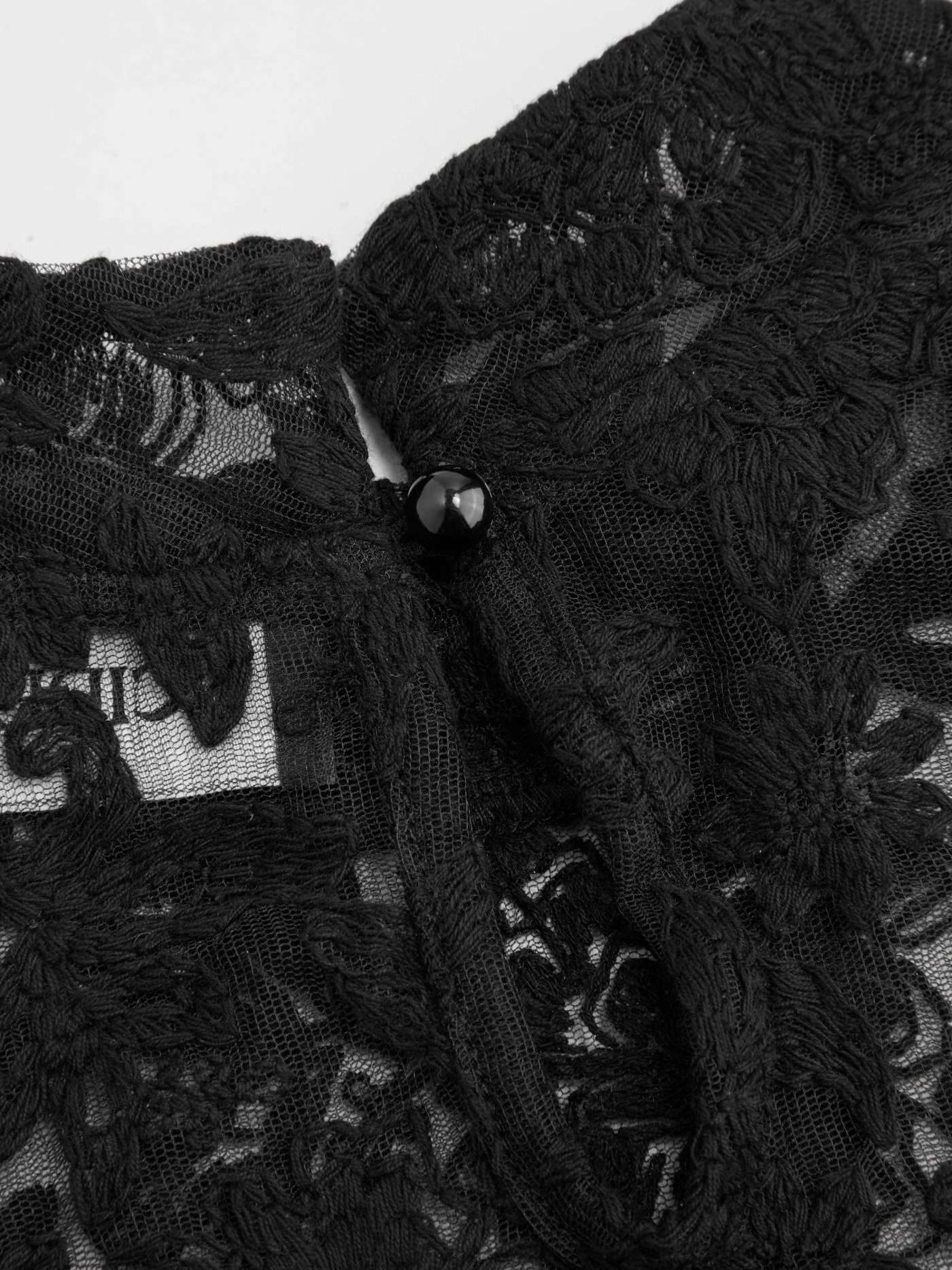 Lace Mandarin Collar Floral See-through Tank Top