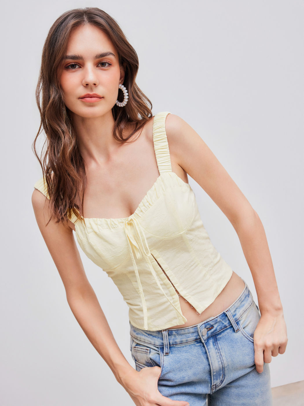 V-neck Solid Corset Crop Tank Top