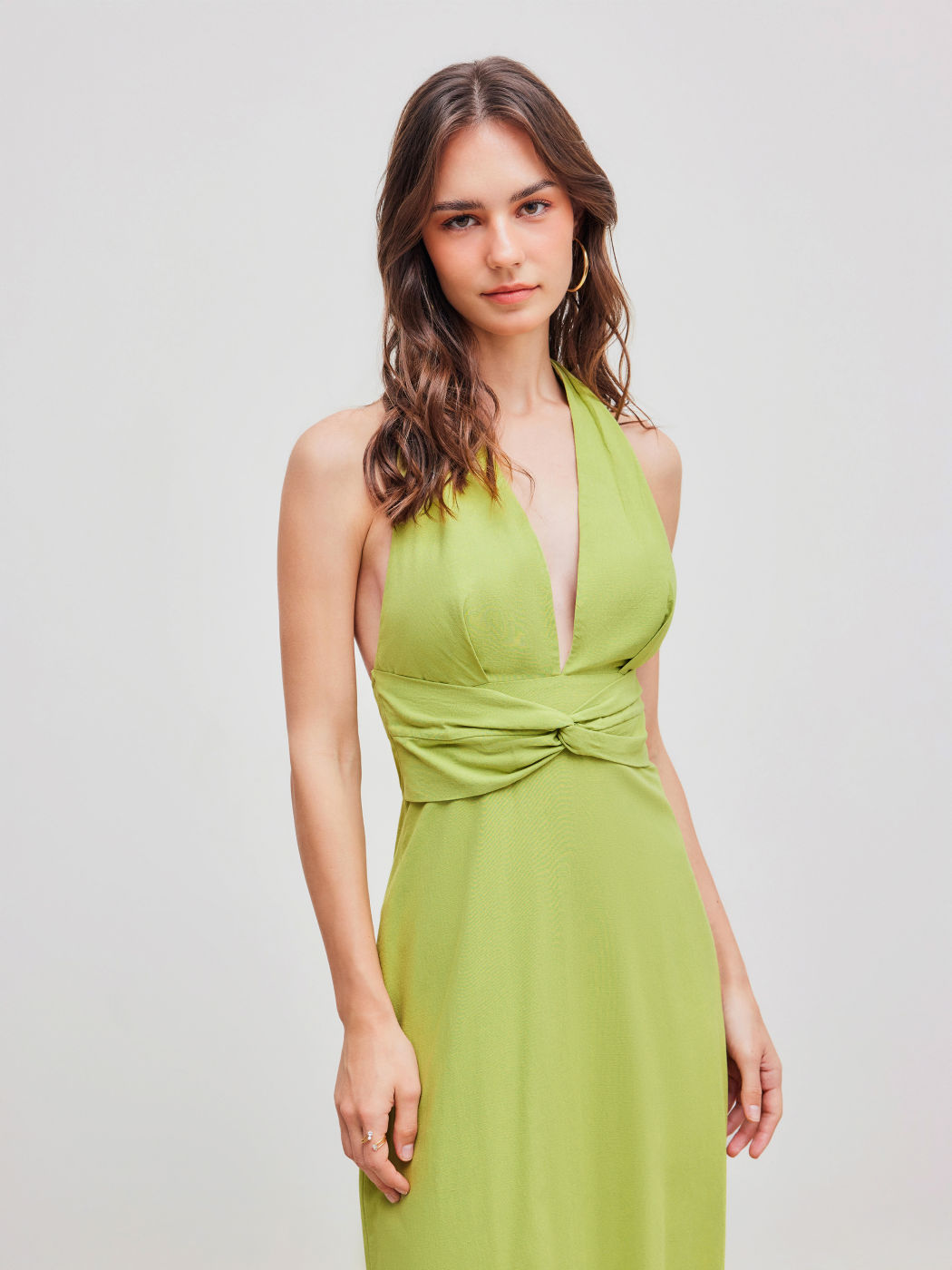 V-neck Solid Twist Halter Maxi Dress