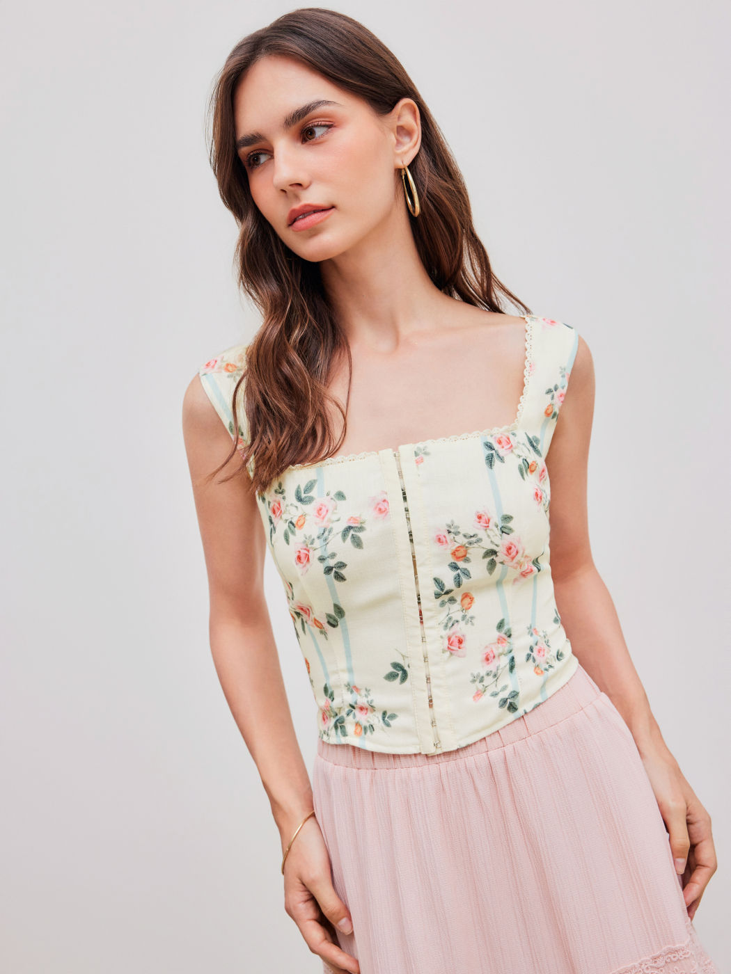 Mesh Square Neck Floral Lettuce Trim Tank Top
