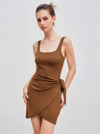 Woven Woven Boat Neck Solid Tank Top & Mid Rise Midi Skirt For Work