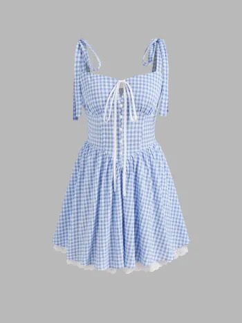 Sweetheart Gingham Knotted Mini Dress
