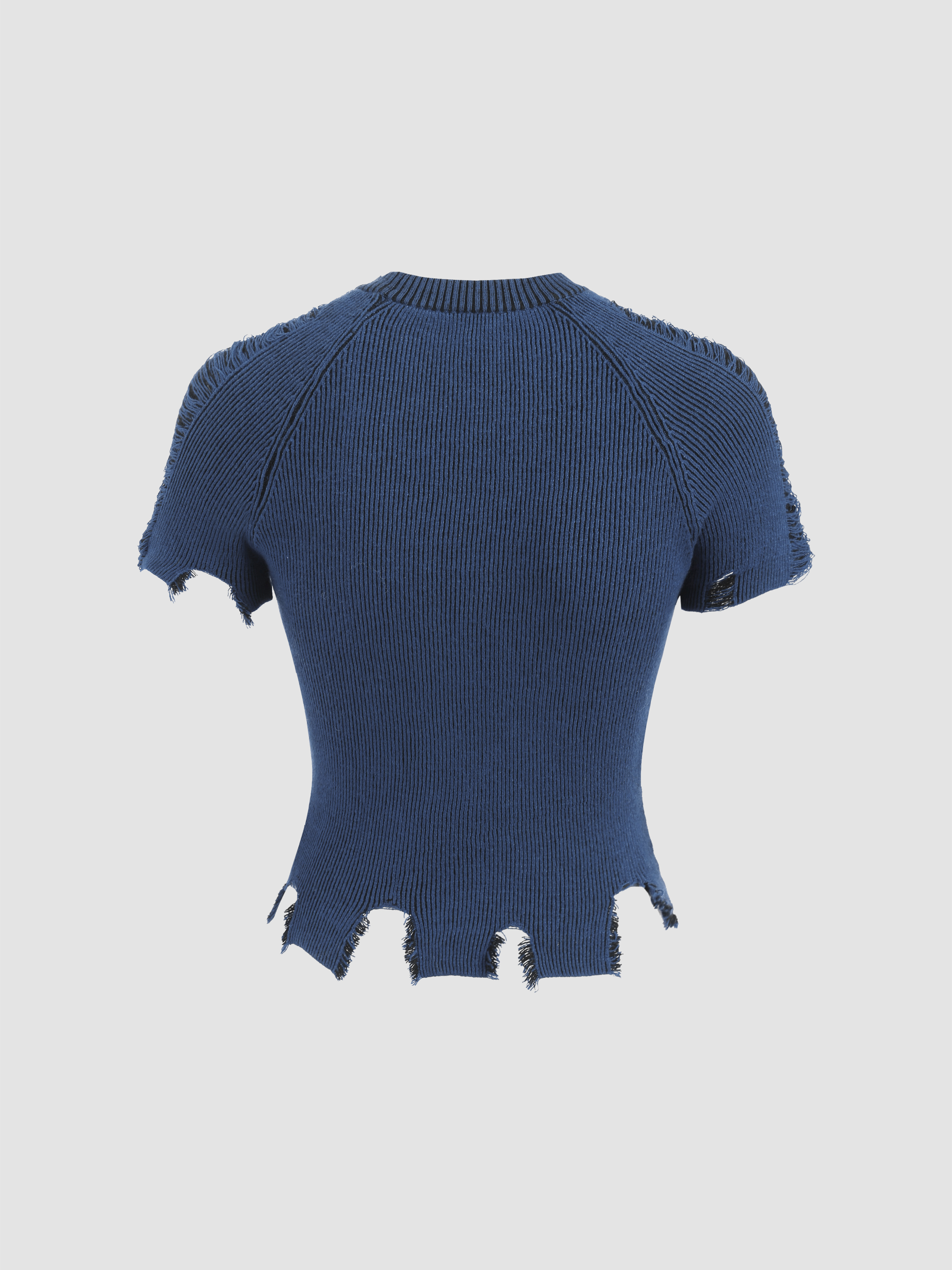 Knit Fabric Round Neckline Graphic Star Ripped Knitted Short