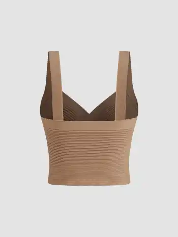 Knitted V-neck Solid Wrap Texture Crop Tank Top