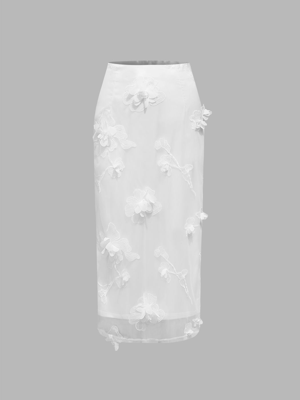 Mid Rise 3D Flower Embroidery Maxi Skirt