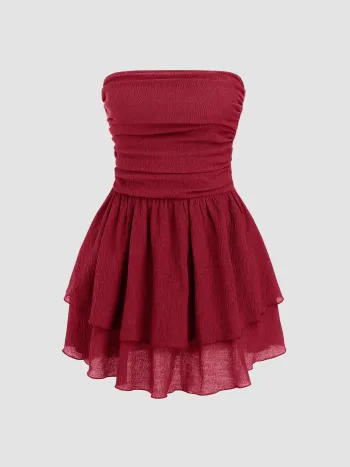 Ruchierter Rüschen-Mini-Tubenkleid