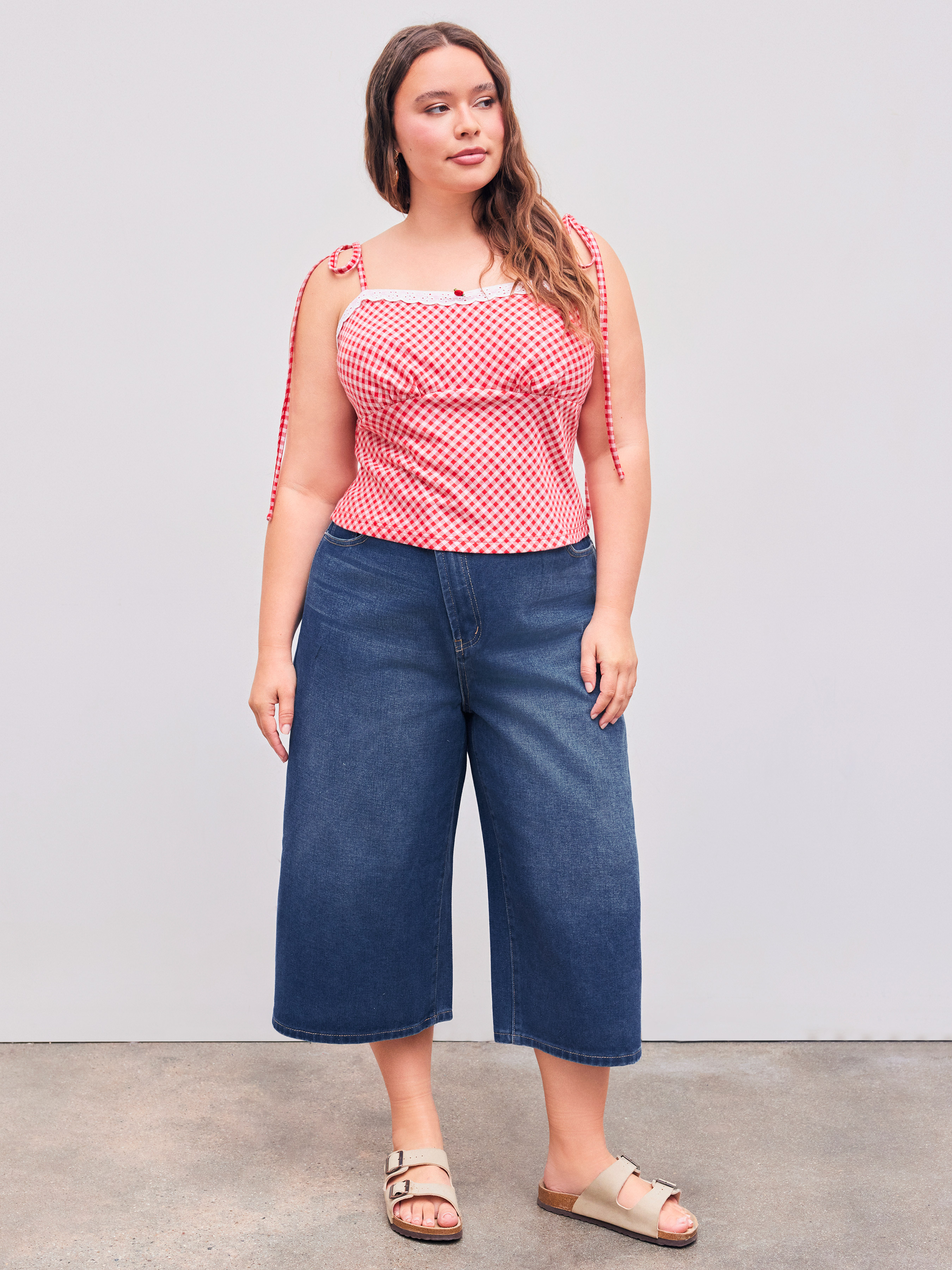 Denim Denim Mid Rise Solid Capris Baggy Jeans Curve & Plus